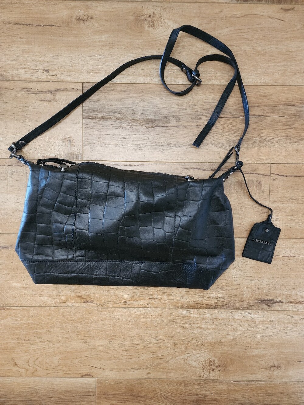 A. Bellucci Genuine Leather Croc Embossed Vintage Satchel Crossbody Designer Bag